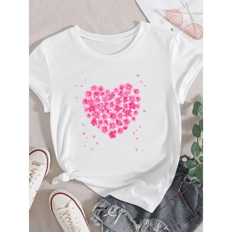(European Size)  Lovely Women Short Sleeve Fashion Tee Trend Watercolor Style Top Clothing Print Lady Casual T-shirt Female Graphic T-shirts