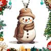 Decorative Ornament for Holiday Season Cute Snowman Acrylic Pendant, 2D Flat Car Rearview Mirror Hanging Christmas Decoration with Keychain Ring, Tree