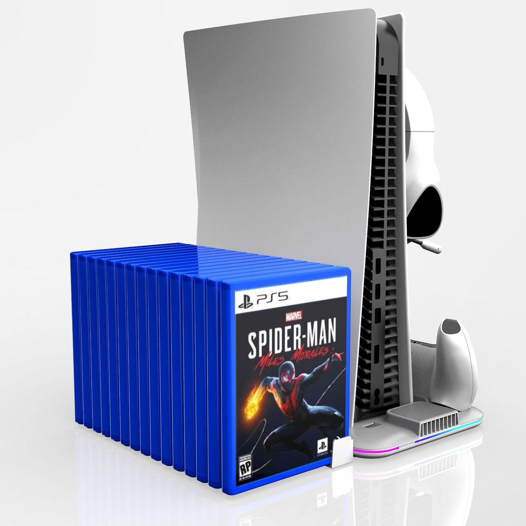 Multifunktions-Kühlstation für PS5 Slim mit Controller-Ladegerät und Aufbewahrung für Spiele-Discs
