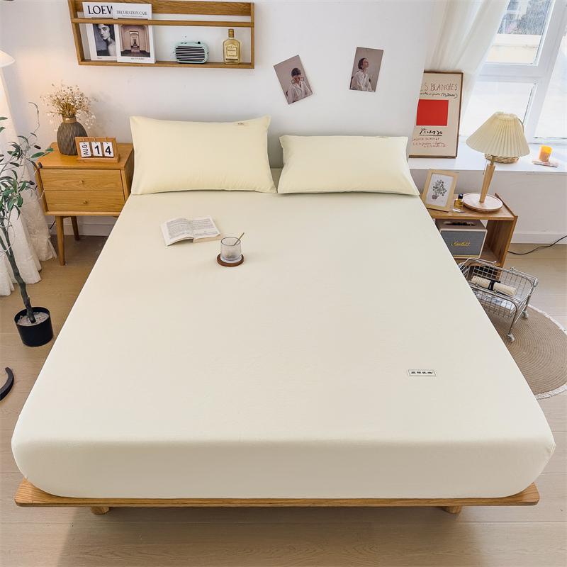 100% Cotton Solid Color Fitted Sheet 3Pcs Mattress Cover with Elastic Band Skin-friendly Soft Home Hotel Queen Size Bedding Set