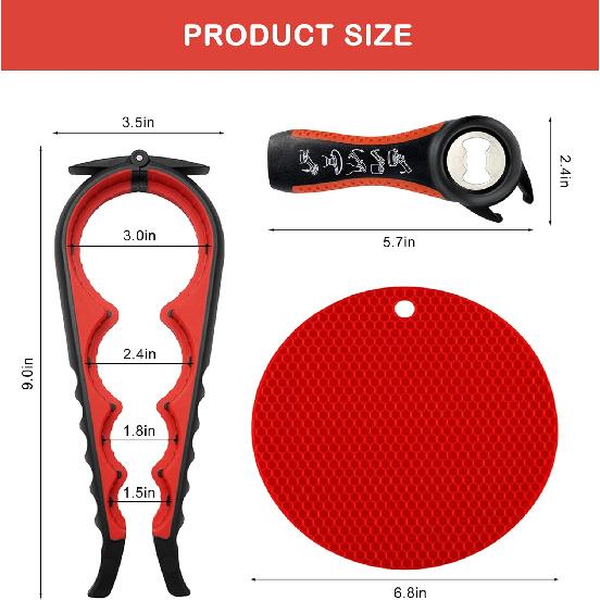 5-in-1 Multi-Function Lid Opener with Non-Slip Grip Easy for Low Strength Heavy Duty Jar Opener for Seniors Arthritic Hands 6
