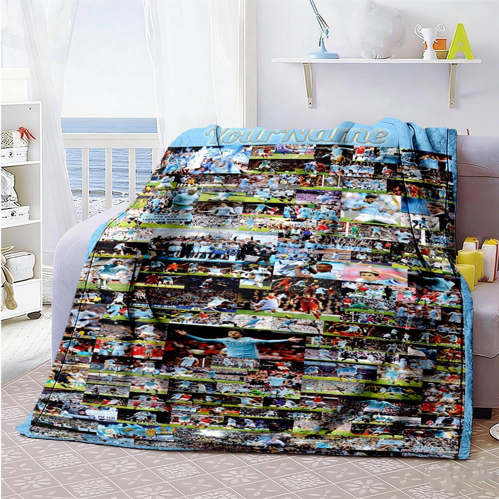 Manchester City Customize Text Blanket Gift Customizable Blanket Warmthful Decor Perfect for Nap Seaside Home Decor Chair Four Seasons Multipurpose