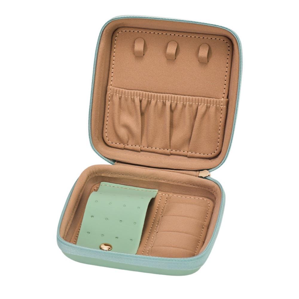 

Leather Portable Jewelry Organizer Large Capacity Jewelry Storage Case Travel зелёный