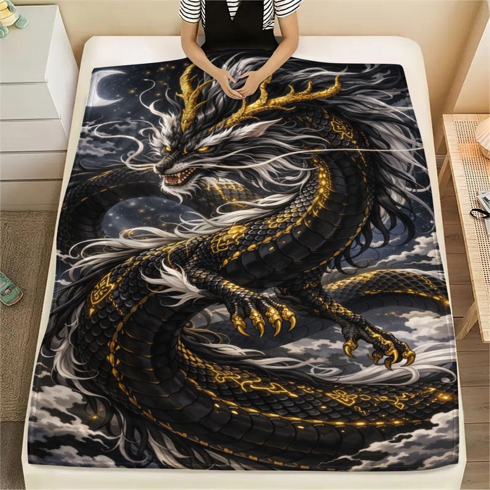 Black Dragon Pagoda Full Moon Blanket Home Decor Soft And Comfortable Machine Washable Sheet Nap Blanket