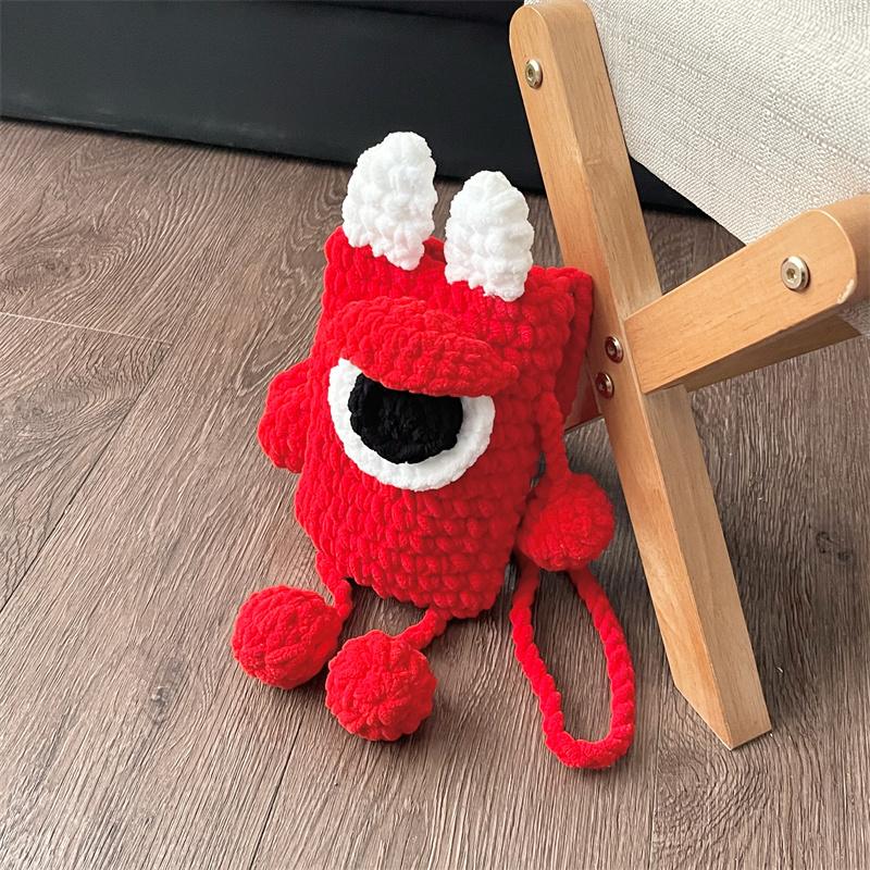 Cute Ugly Knitted Crossbody Bag for Walking Mobile Phone Small Bag Women New Style Cartoon Pattern Fabric