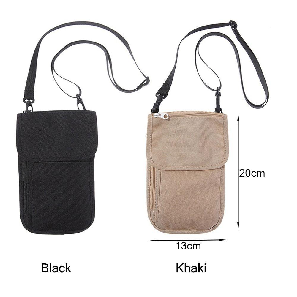 Creative Khaiki Black Hanging Passport Bag Waterproof Adjustable Belt Card Storage Bag Multi-function Nylon Ticket Holder Normal