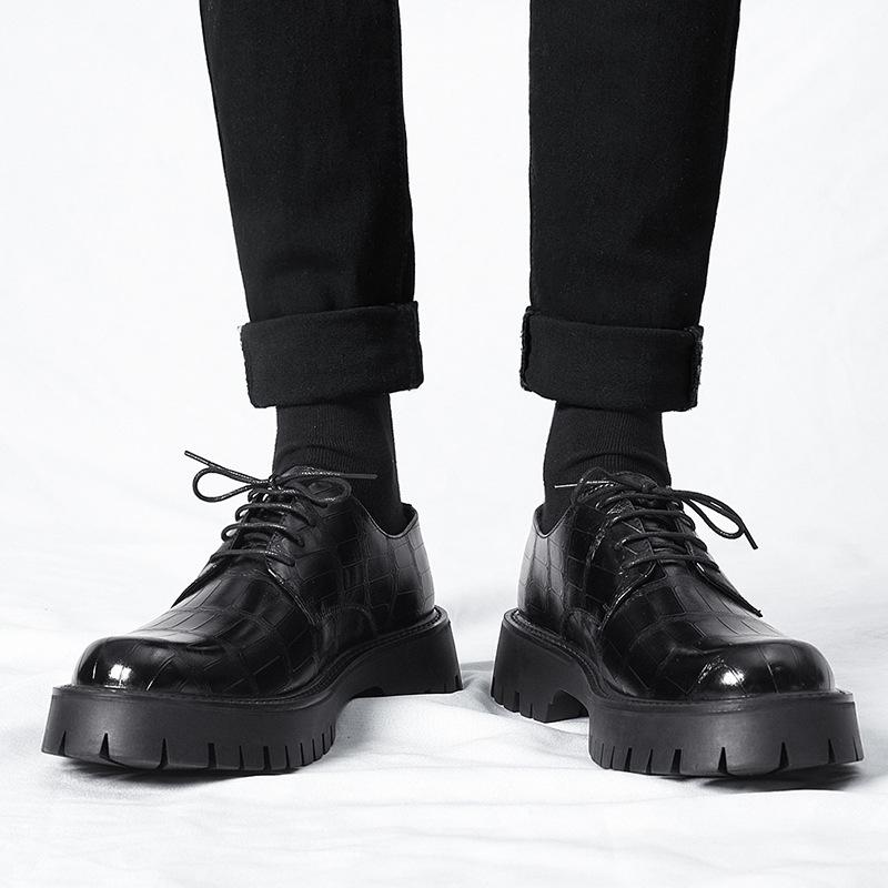 Leather Shoes Men'S Breathable British Style Business Dress Big Head Trend Low Top Martin Boots Platform Casual Cowhide Men'S Shoes