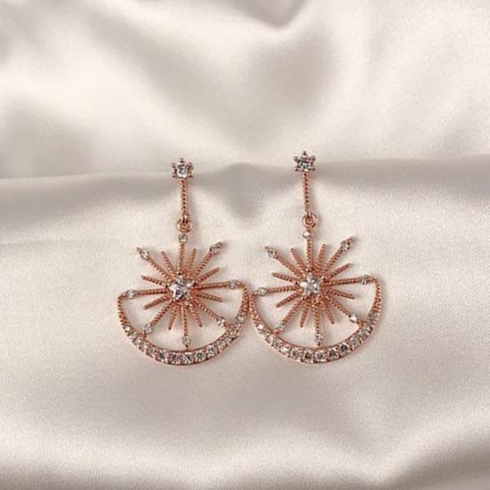 1 Pair Dangle Earrings Moon Star Rhinestone Jewelry Lightweight Korean Style Stud Earrings for Daily Wear