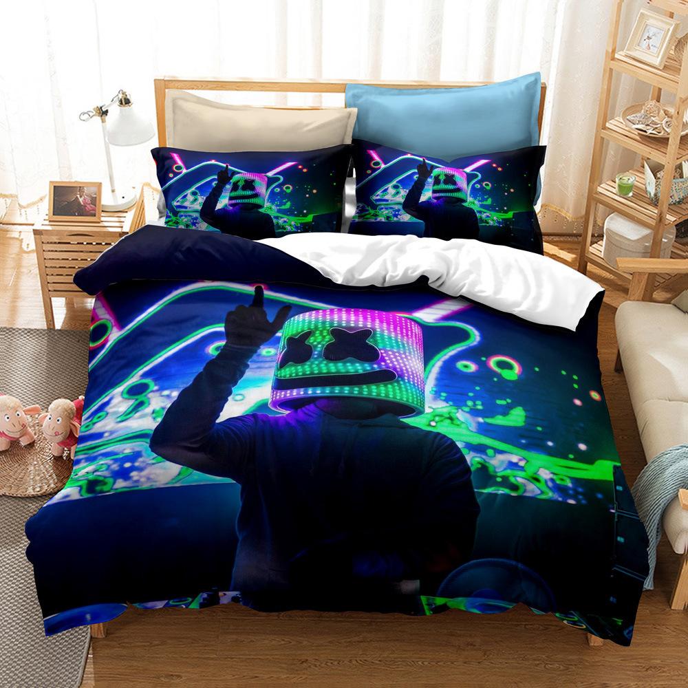 Home Textile Bedding Three-Piece Set 3D Digital Printing Cartoon Marshmallow Quilt Cover Pillowcase