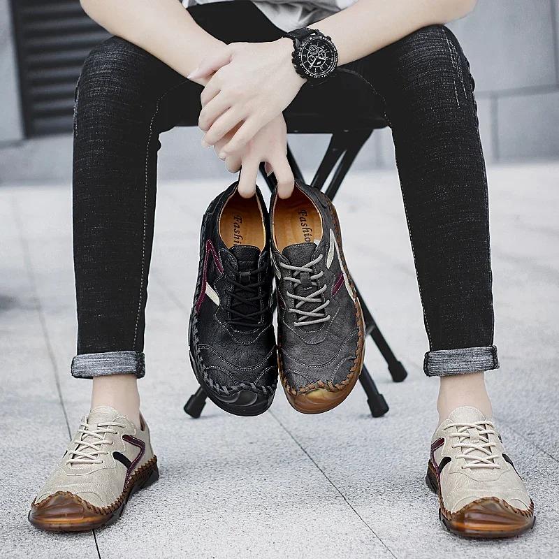 Men Durable And Waterproof Handmade Comfortable Classic Stylish Walk Work Travel Leather Flat Casual Shoes For All Seasons