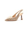7521-8 [sheepskin] High-heeled Wedding Shoes Women's Thin Heels 2025 New Pointed Sandals Sequined Pearl Single Shoes