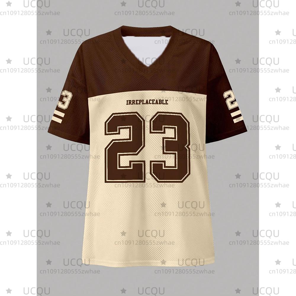 2026 Women's American NO.67 Printed Breathable Loose V-neck Short sleeved Sports Football Shirt Mesh Loose Oversized Top