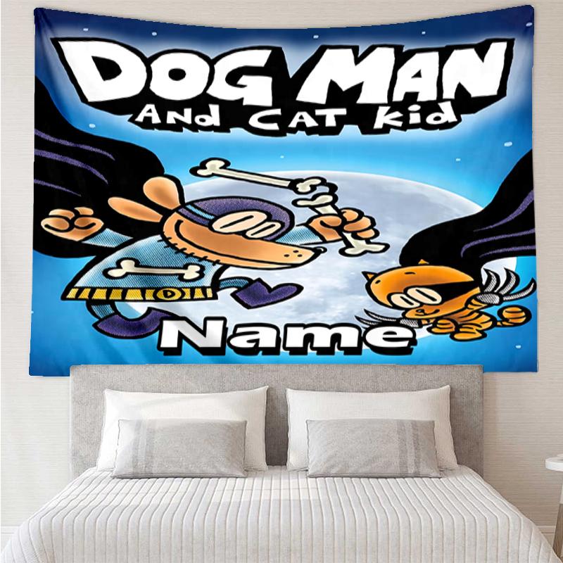Custom Name Dog Man Print Tapestry, Backdrop, Easy Setup, Ideal for Bedroom, Office & Living Room, with Aesthetic Wall Hanging Decor.
