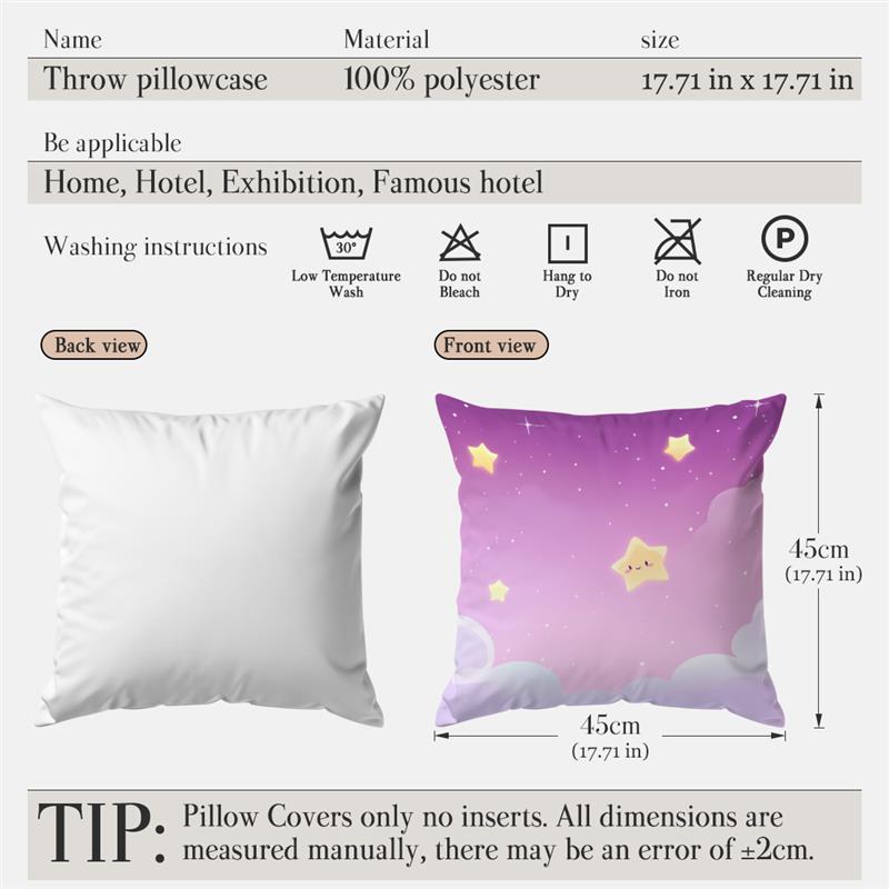Pink Dreamy Starry Sky Printing Pillowcase Polyester Cushion Cover Decorations Pillow Case Cover Home Cartoon Zippered 45X45Cm