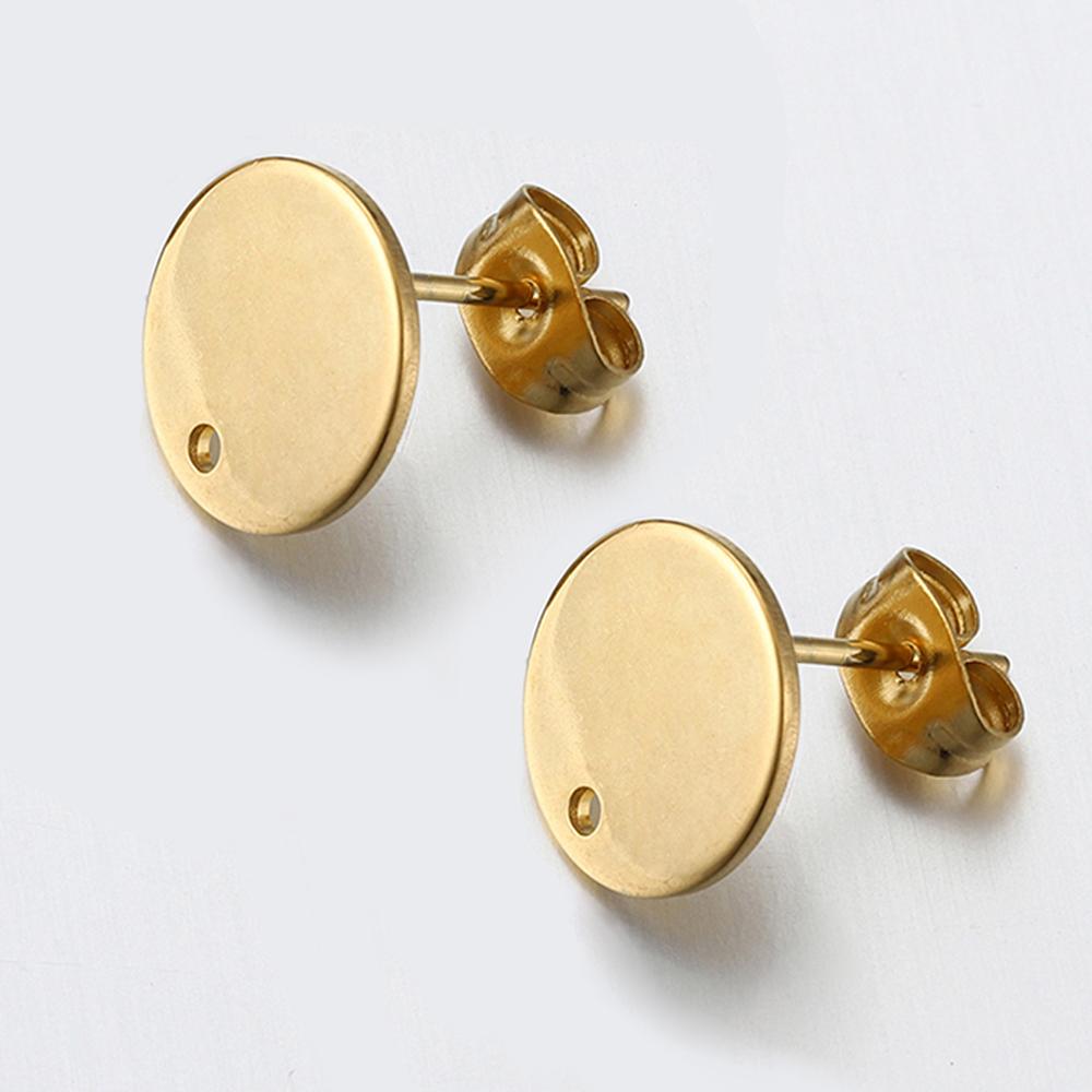 10pcs Stainless Steel Round Ear Studs for Earrings Base Jewelry Making DIY Gold Color Dangle Hole Charm Pendants Components