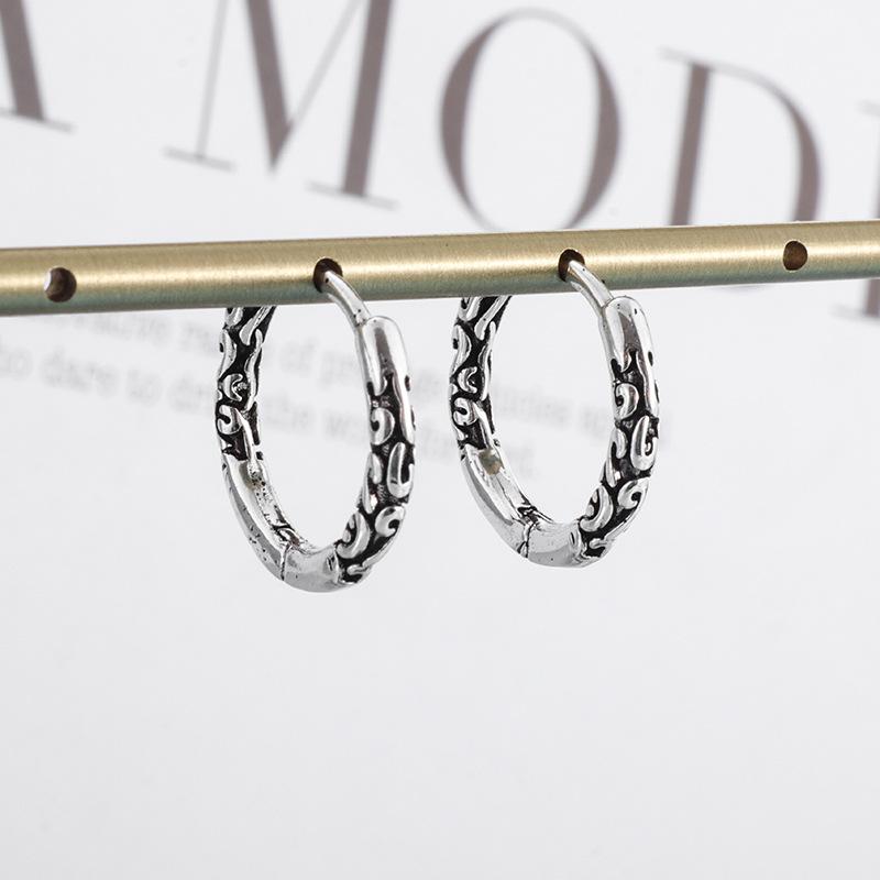 Classic Punk Retro Pattern Carved Gothic Earrings for Men In Circular Shapes