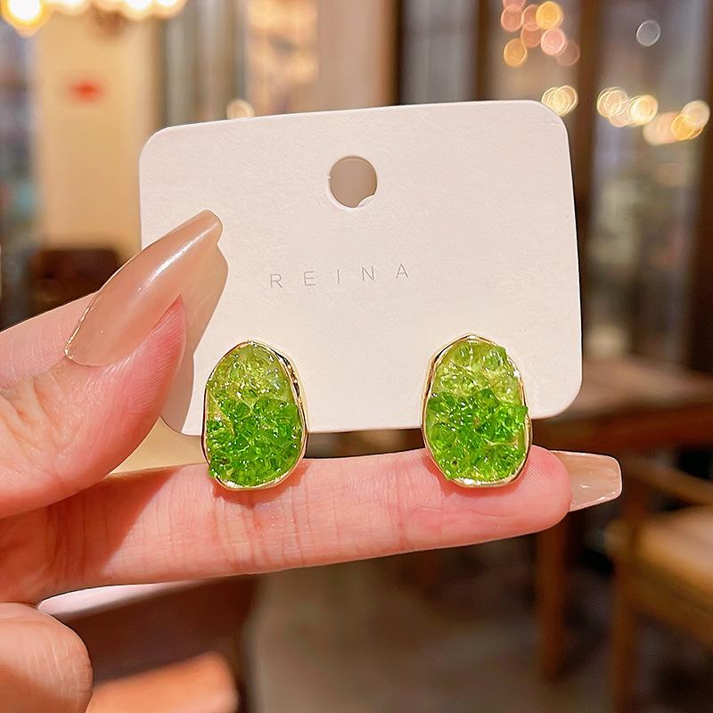 

Gradual Gravel Crystal Irregular Ellipse Oval Green Color Drop Earrings for Women Party Geometry Zircon Wholesale Girl Gift