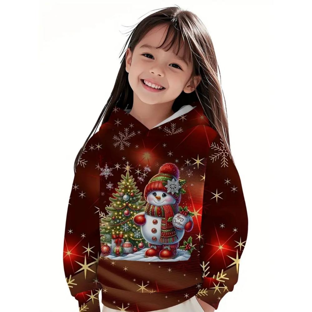 Christmas Girl Clothes Cute Santa Claus 3D Print Fashion Hoodies Fashion Holiday Kids Tops Loose Comfortable Children's Clothing