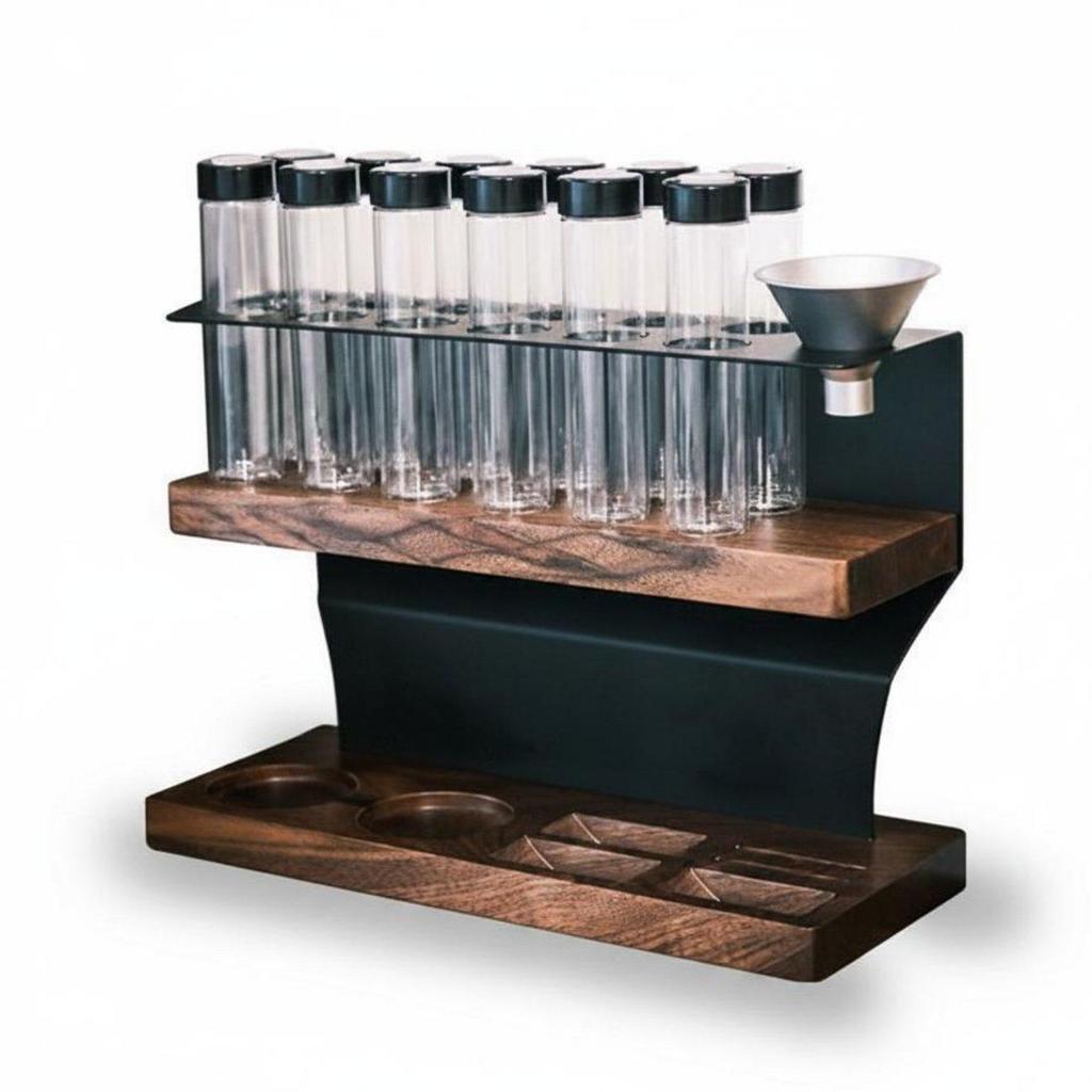 Holz Kaffeebohnen Ausstellungsständer Transparenter Glasflaschenhalter Versiegelt für Café