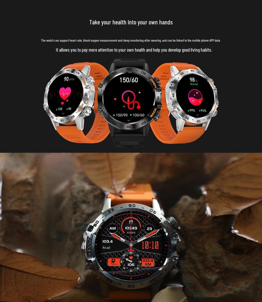 K52 Waterproof Smartwatch for Men - Multifunctional with Blood Pressure, Blood Oxygen Monitoring, and Large Screen