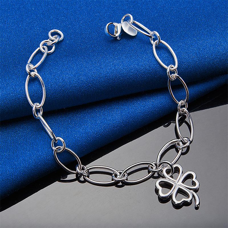 925 Sterling Silver 8-inch Exquisite Clover Bracelet for Women's Parties, Fashionable Weddings, Jewelry Accessories