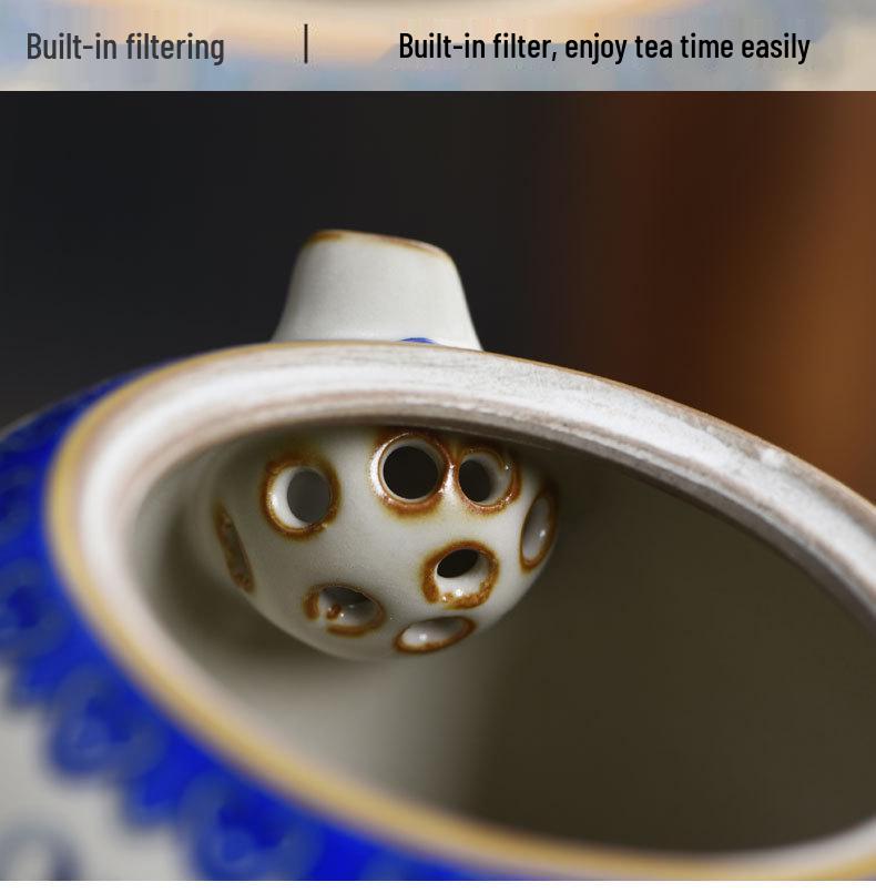 Ru Kiln Lotus Scroll Kung Fu Tea Set – Blue & White Ceramic Teapot Gift Box with Logo