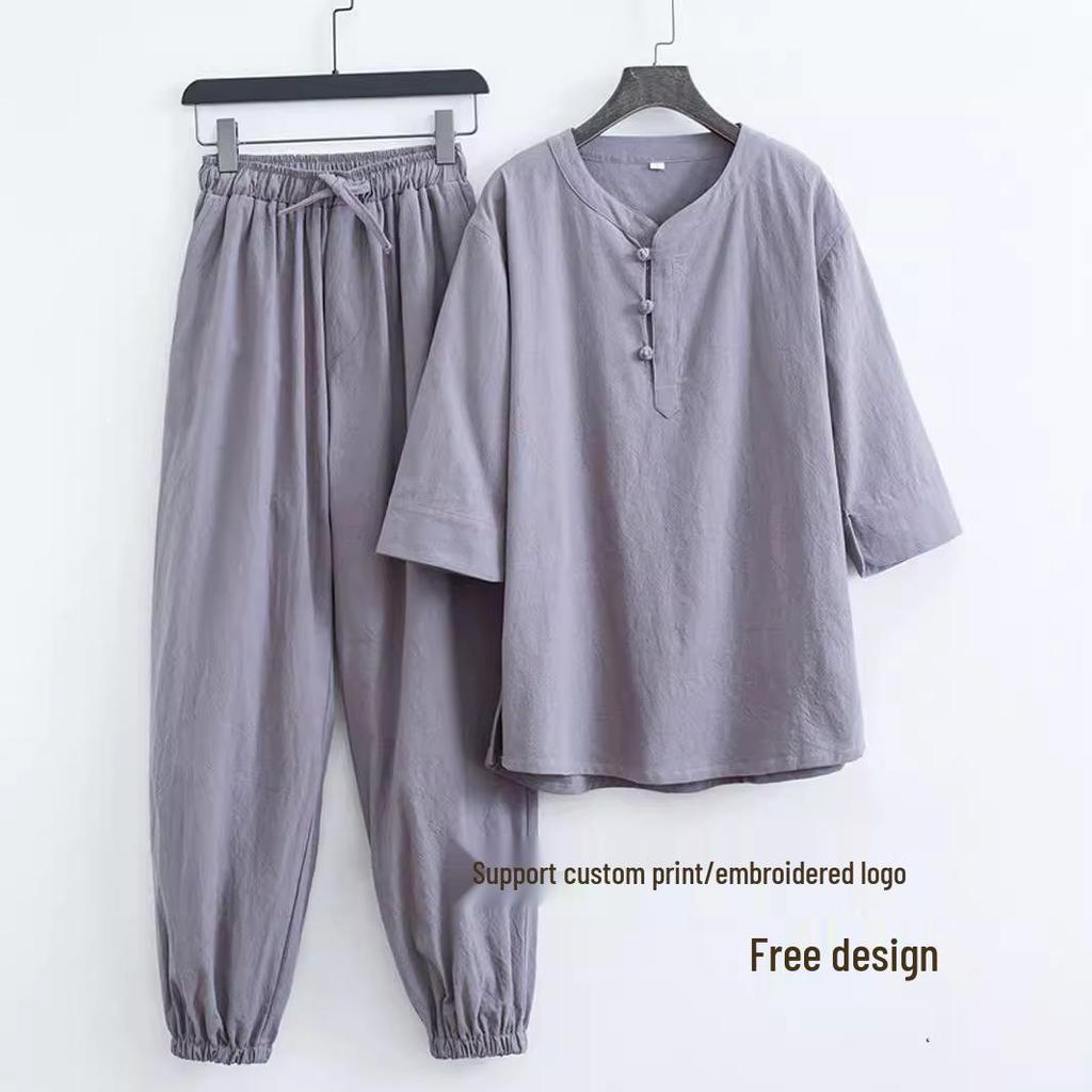 Herren Zen Stil Baumwolle Leinen Tang Anzug: Chinesisches Daoistisches Anbetungs- und Meditationskleidungsset