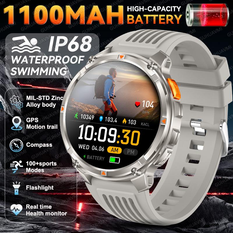 

Outdoor Men Smartwatch Ultra Durable 1100mAh Battery Health Watch Compass Voice assistant Call Waterproof Sport Smart Watch Men 1100mAh battery