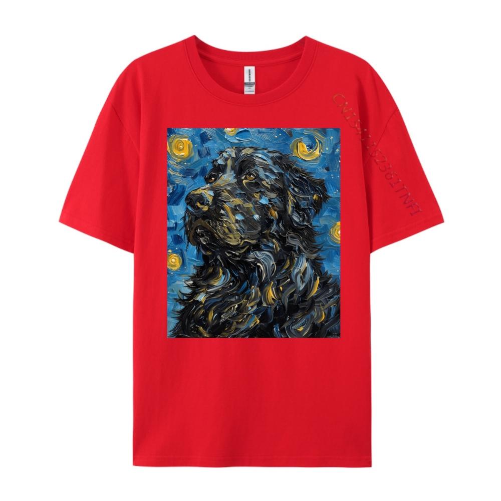 Newfoundland Dog Van Gogh Starry Night Art Green And White Graphic T Shirt Brand Clothing T Shirts Easter Sunday S