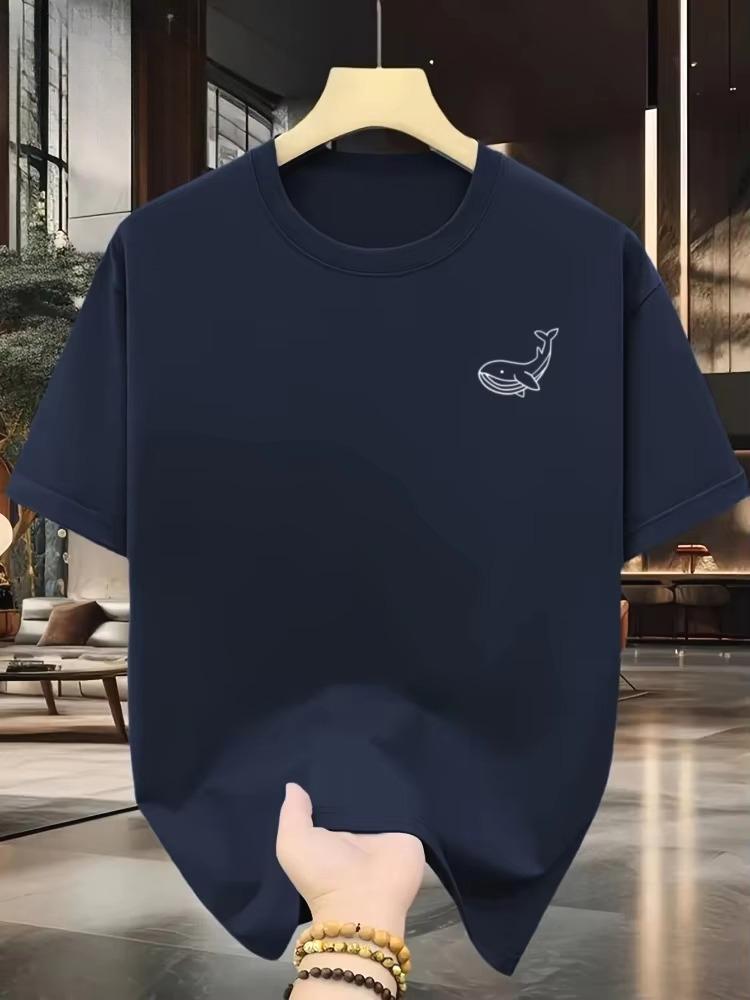 2026 Summer Unisexs Summer Fashionable Casual Sports Loose Large Whale Pattern Printed Fashion Round Neck Short Sleeve Tshirt Top