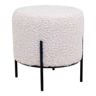 Alford Pouf, Stool, Imitation Sheepskin, White.
