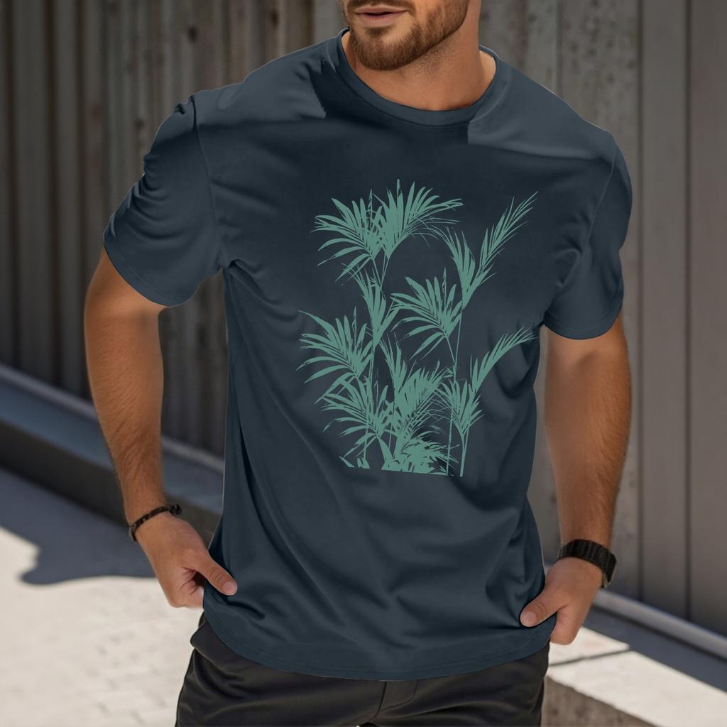 Men's Fashion Printed Round Neck Straight Shoulder Short Sleeve T-Shirt Top