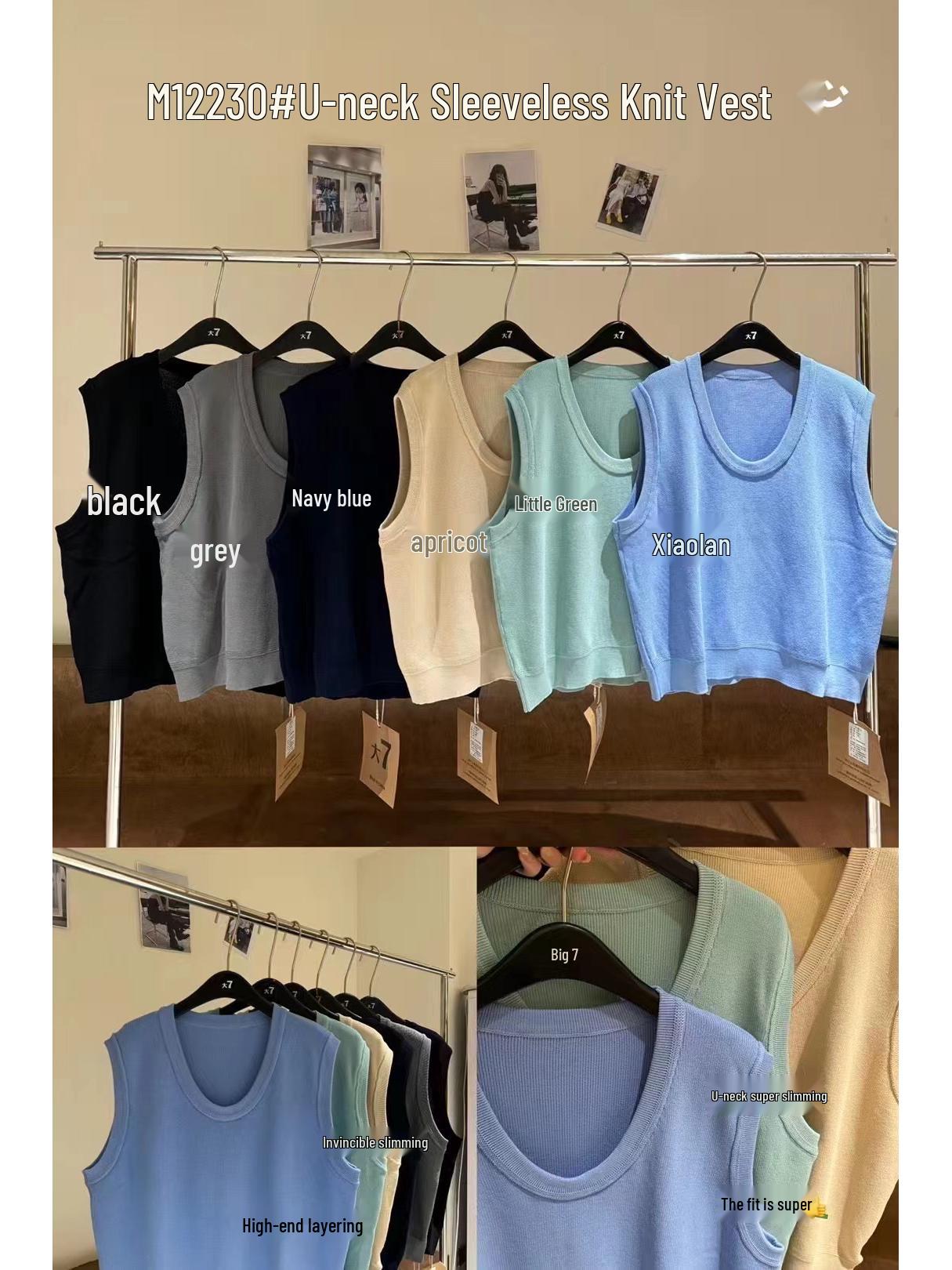 

Женский свободный вязаный жилет с U-образным вырезом, многослойный, больших размеров - Весенний корейский повседневный стиль Navy Blue