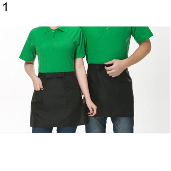 Half-length Short Waist Apron with Pockets Catering Chefs Bar Waiters Uniform