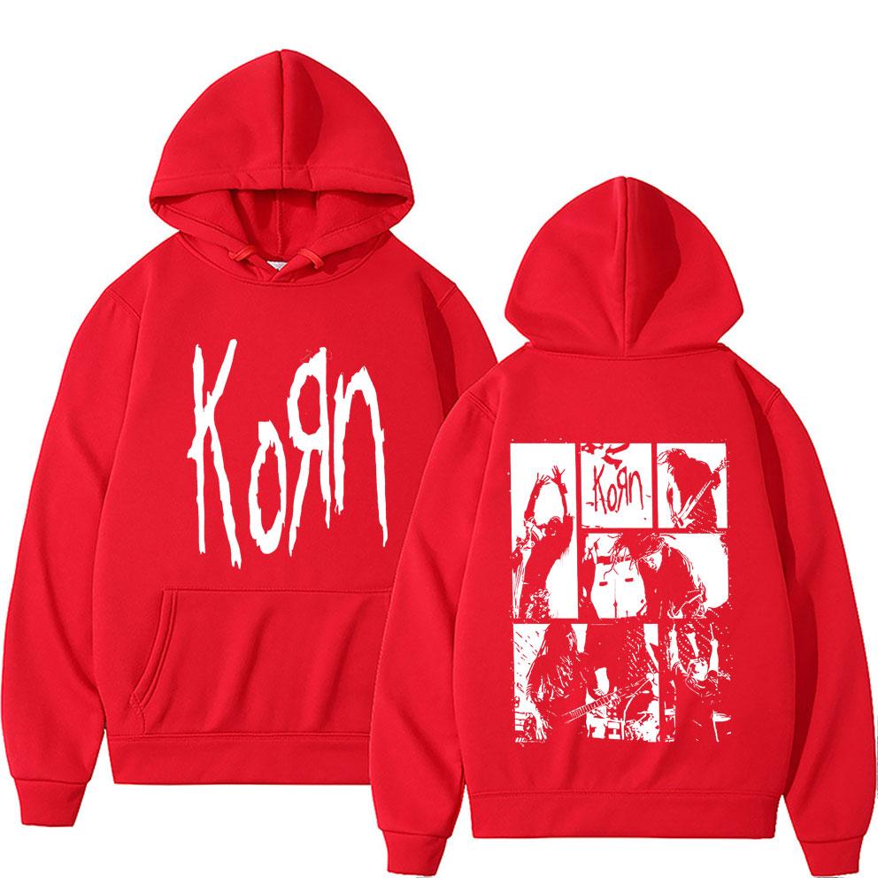 Alternative Nu Metal Rock Band Korn Double Sided Graphic Hoodie Men Gothic Vintage Pullover Tracksuit Male Trendy Fleece Hoodies