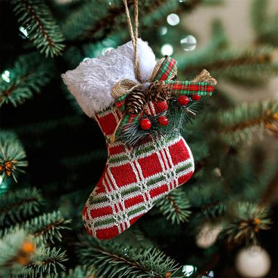 Yousheng Weihnachtsbaumschmuck Büffelplaid Strumpf Pullover Hut Hängedekoration für Feiertagsbaum Heimdeko