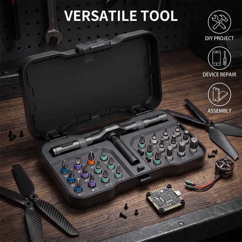 24 In 1 Multi-purpose Ratchet Wrench Screwdriver Set Magnetic S2 CRV Bits Modular Interchangeable Handle Portable Storage Box DIY Household Precision