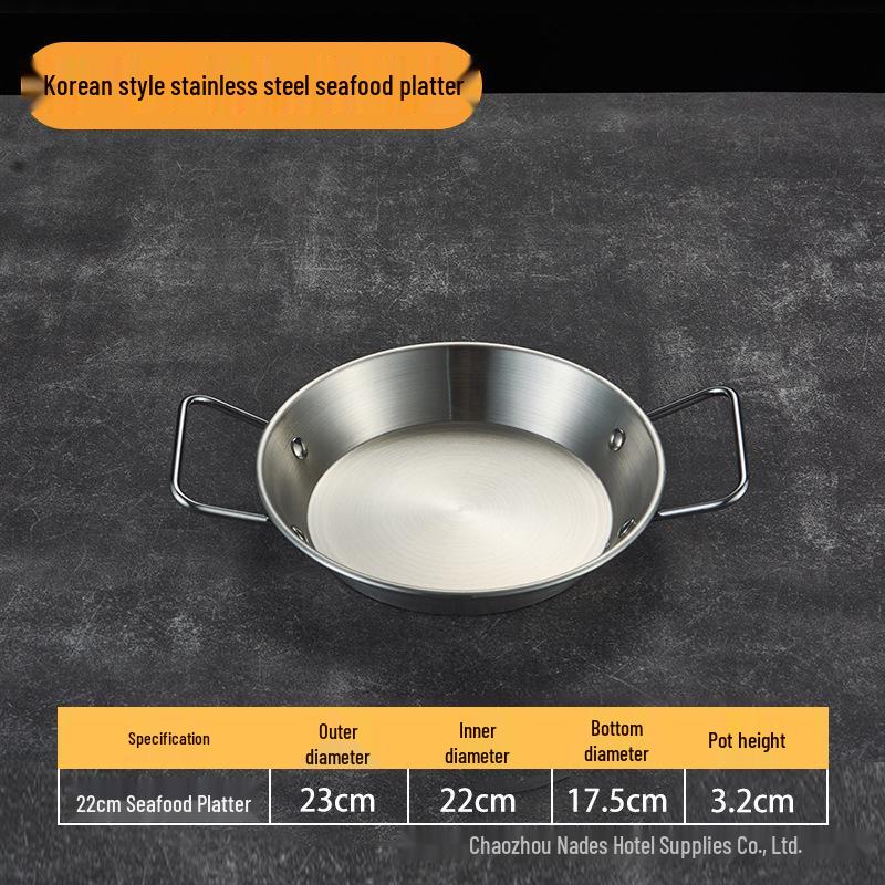 Gold Thickened Stainless Steel Seafood Plate with Handles - Korean Style for Crawfish, Fries, Fried Chicken, and Rice.