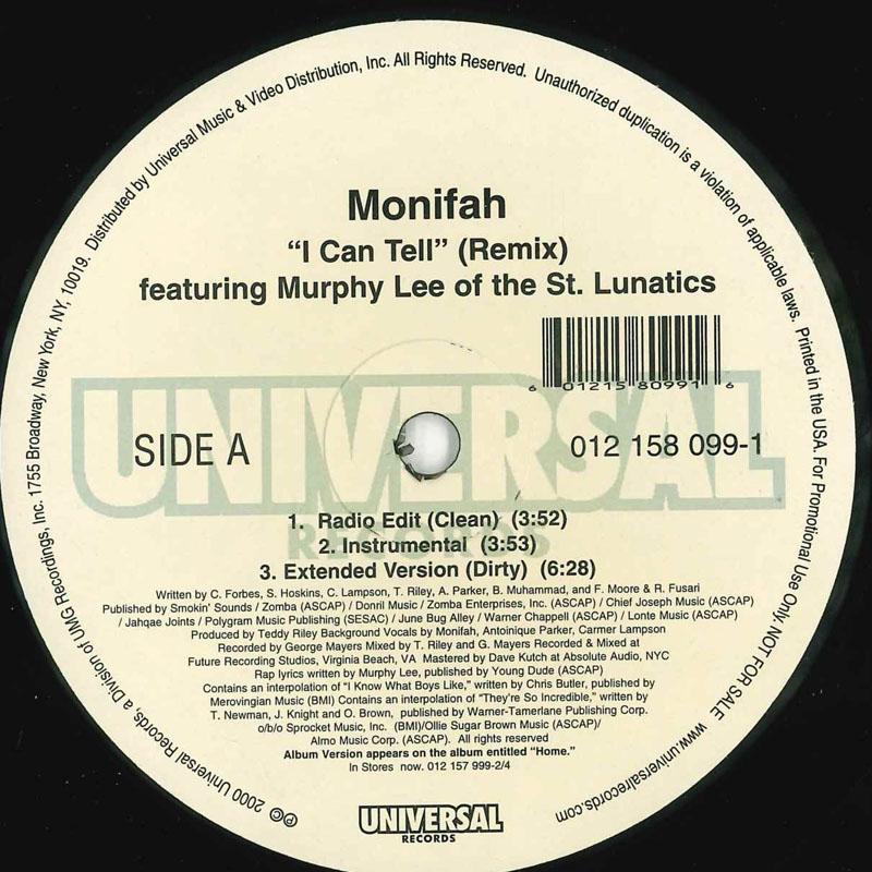 

12inch Record MONIFAH - I Can Tell (Remix) 0121580991 Universal Recor 2000 US Rap & Hip-Hop/R&B Used