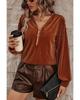 Azura Exchange Chestnut Half Zip V Neck Ribbed Velvet Top