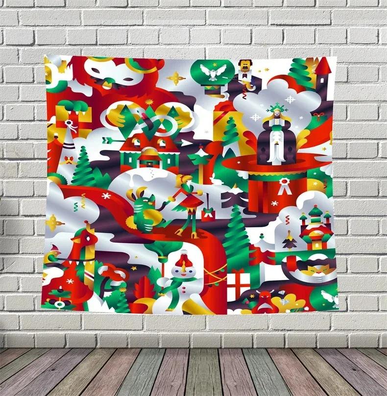 Christmas Pattern Tapestry Home Bedroom Living Room Wall Decoration Santa Claus