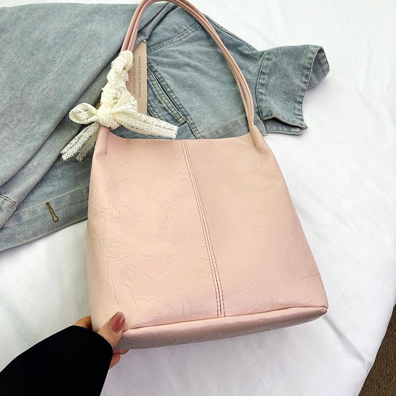 Large capacity lace bow new texture simple casual commuting underarm portable shoulder bag tote bag