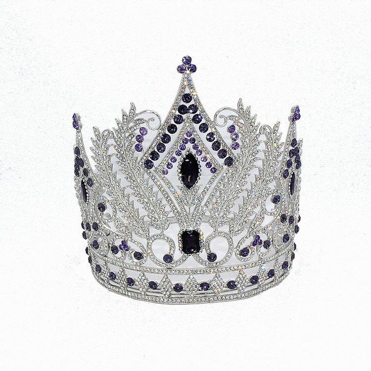 Qushine New Big Tall Crown Miss World Tall Tiara Blue Beauty Large Pageant Queen Crowns