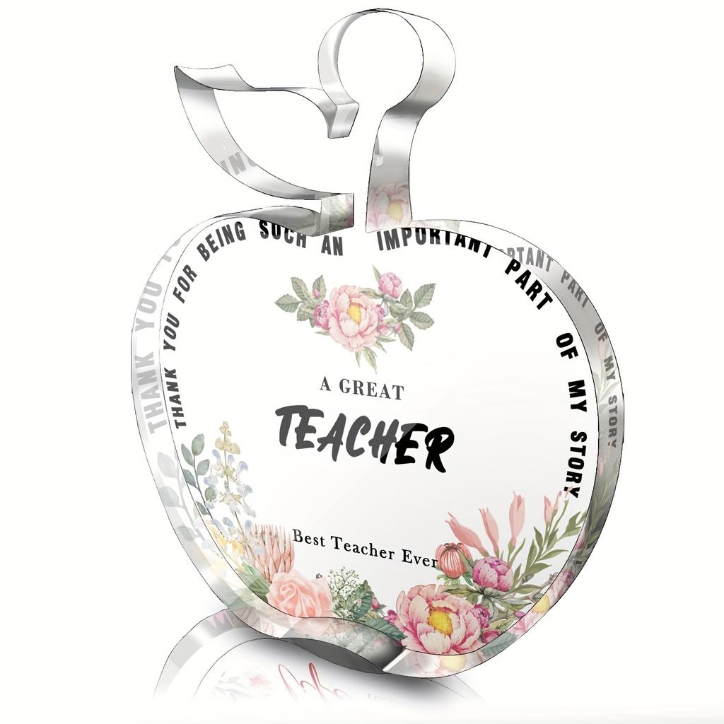 Best Teacher Ever Gift - Thank You Message, Elegant Floral Acrylic Desk Decoration with Hanging Loop - Teacher's Day, Birthday, Christmas