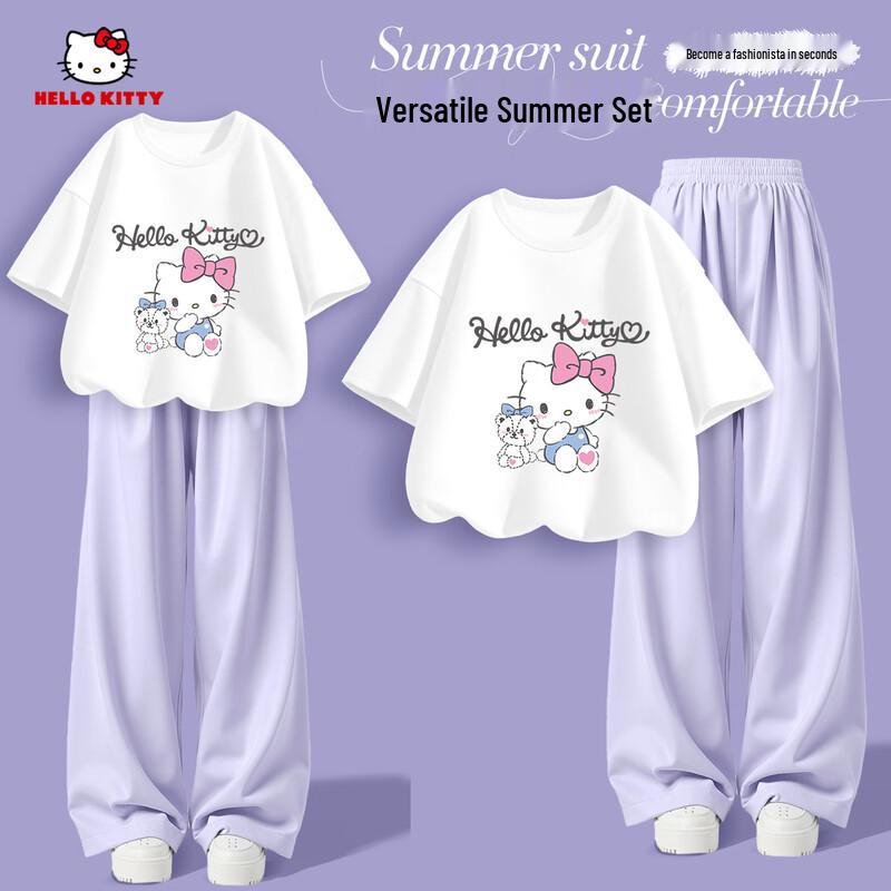 Летний хлопковый комплект с коротким рукавом для девочек Hello Kitty 130