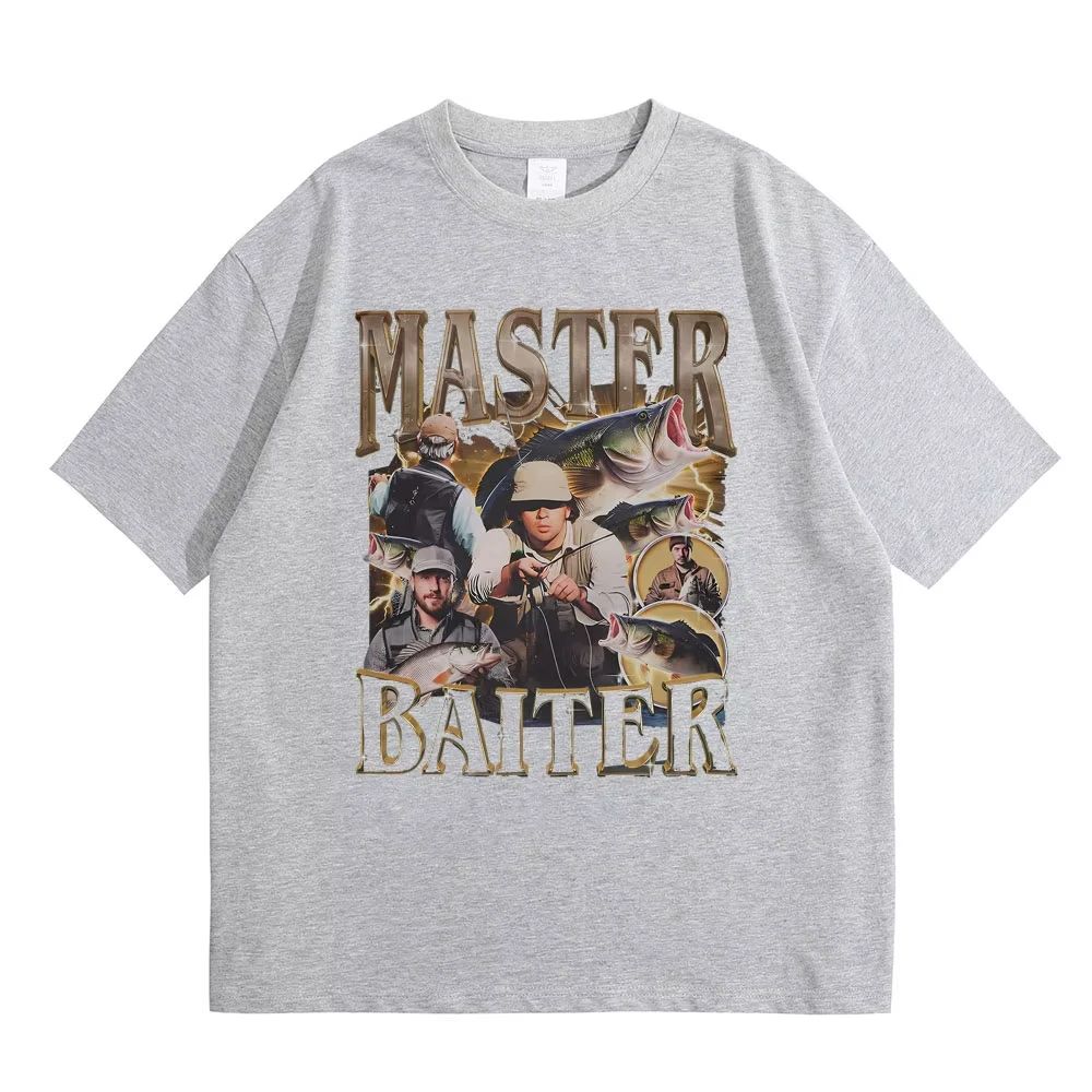 

Funny Meme T Shirts Master Baiter Fish Fishingprint Top Casual Vintage Cotton Short Sleeve Oversized Loose Streetwear Unisex 4XL