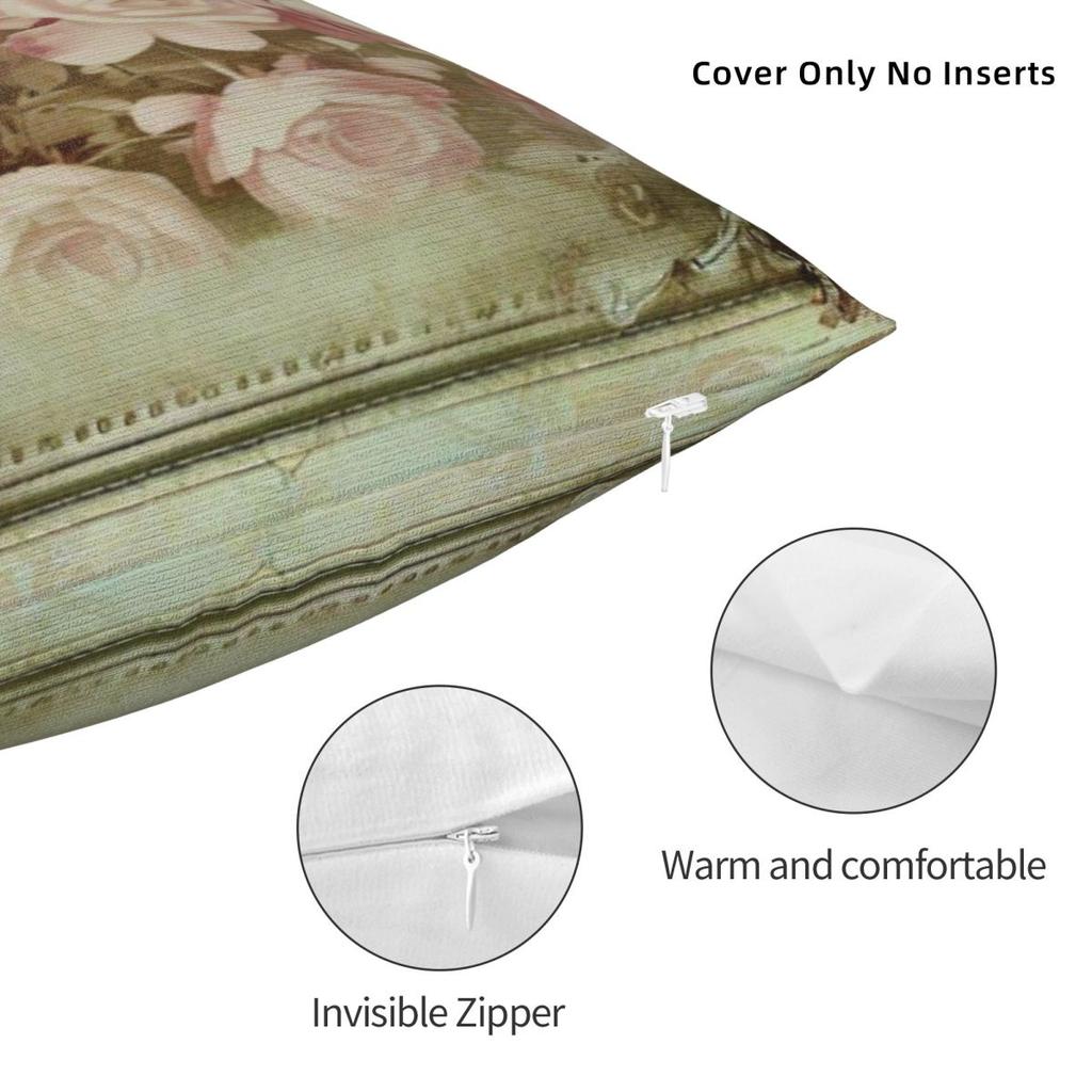 Roses French Shabby Chic Square Pillowcase Polyester Linen Velvet Pattern Zip Decor Pillow Case Sofa Seater Cushion Cover 18"