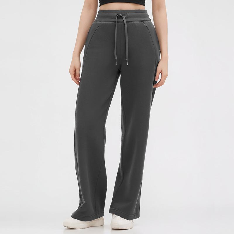 Autumn and winter women's yoga new sports and leisure high waist loose drawstring straight fleece warm wide leg sweater pants