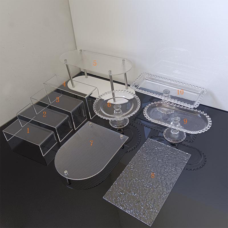 Vielseitiger Acryl- und Glas-Desserttisch-Präsentationsständer für den Innen- und Außenbereich