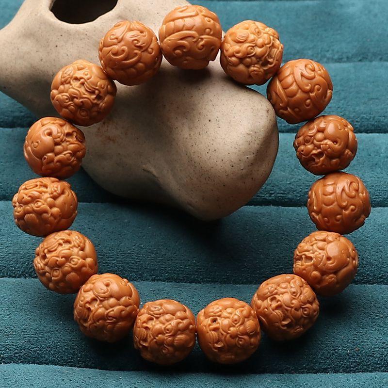 Carved Monkey Head Walnut Pi Xiu Bracelet Men Hand Polished Prayer Beads Wealth 15mm Single Ring
